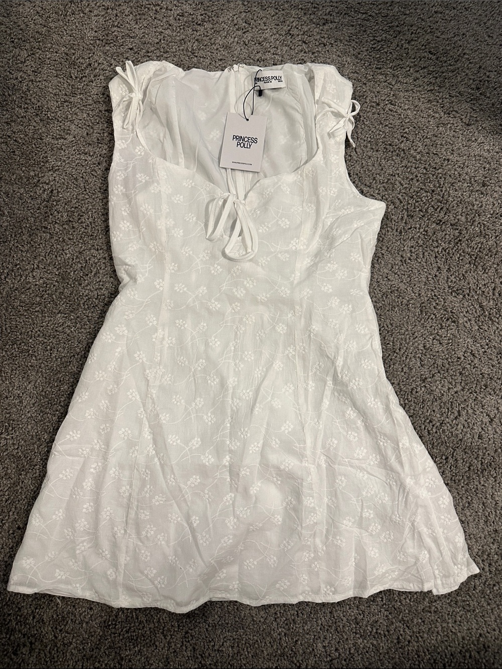 *NWT* Princess Polly White Eyelet Tie-Front Mini Dress with Shoulder Ties
